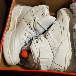 All White Patrick Ewing Hi-Top Sneakers